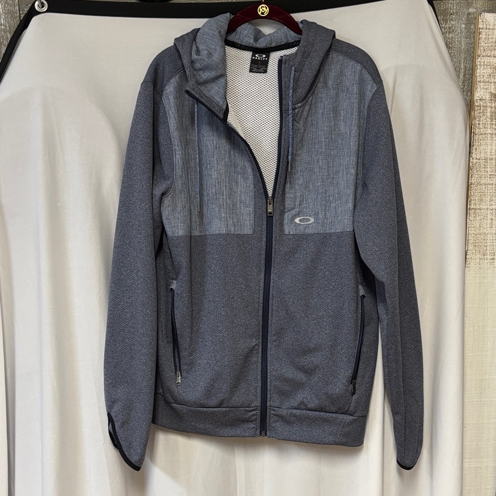 Oakley "The Progression" Fleece Hoodie Jacket Mens Gray Full Zip Mesh Lined